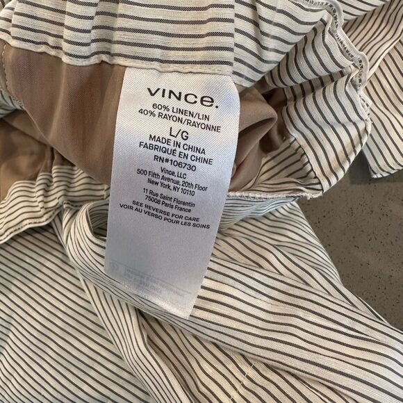 Vince Stripe Linen Blend Women's Pull On Elastic Waist Pants Size Large - Picture 9 of 10